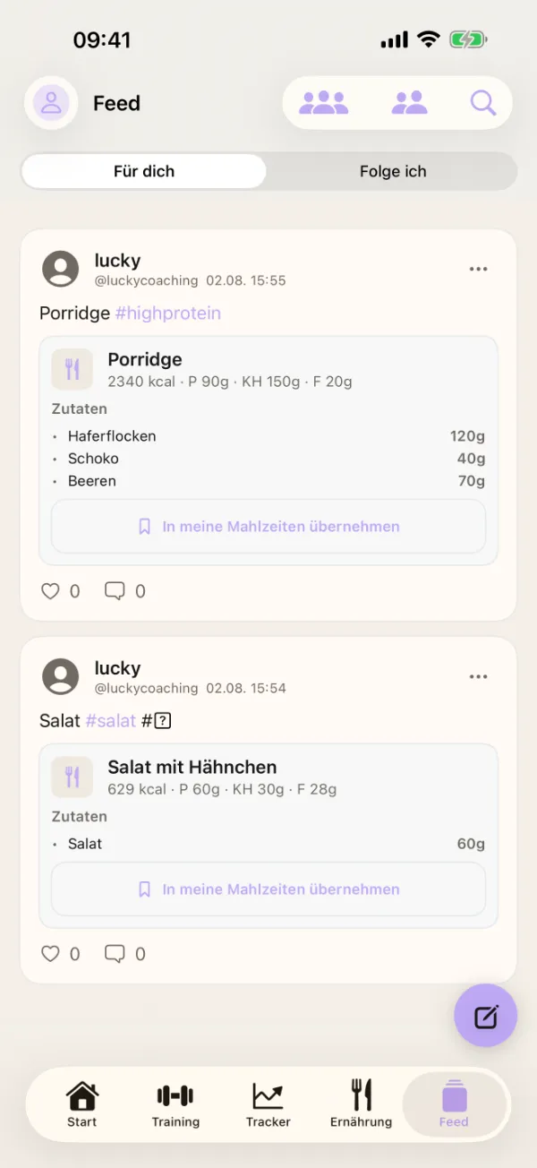 App-Ansicht Feed
